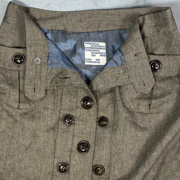 Baum und Pferdgarten Taupe Wool Blend Tweed Button Front Skirt - Picture 4 of 9